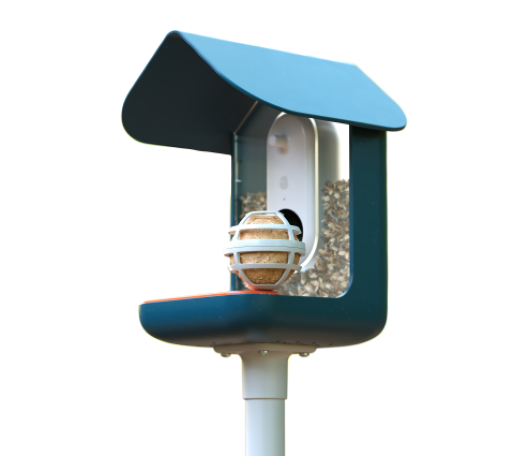 Blue Smart Bird Feeder with suet ball holder